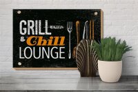 Holzschild Spruch Grill & Chill Lounge Grillen 30x20cm