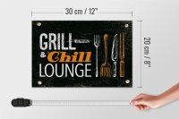 Holzschild Spruch Grill & Chill Lounge Grillen 30x20cm