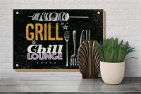 Holzschild Spruch Grill & Chill Fleisch Grillen 30x20cm