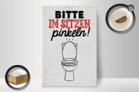 Holzschild Spruch 20x30cm Bitte im sitzen pinkeln weiß