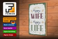 Holzschild Spruch Happy wife happy Life 20x30cm Geschenk