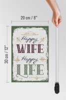 Holzschild Spruch Happy wife happy Life 20x30cm Geschenk