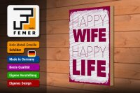 Holzschild Spruch Frau Happy wife happy Life 20x30cm