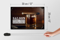 Holzschild Hinweis Saloon Whiskyglas Zigarre Poker 30x20cm