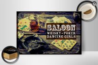 Holzschild Hinweis Saloon Whisky Pokerkarten 30x20cm