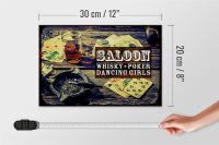 Holzschild Hinweis Saloon Whisky Pokerkarten 30x20cm