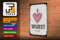 Holzschild Spruch Essen I love Wurst Herz 20x30cm Geschenk