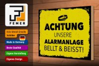 Holzschild Hund Achtung unsere Alarmanlage beißt 30x20cm