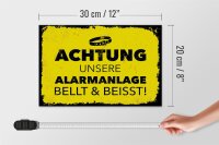 Holzschild Hund Achtung unsere Alarmanlage beißt 30x20cm