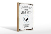 Holzschild Spruch Katze ich arbeite hart damit meine 20x30cm