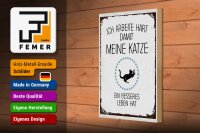 Holzschild Spruch Katze ich arbeite hart damit meine 20x30cm