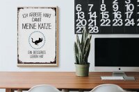 Holzschild Spruch Katze ich arbeite hart damit meine 20x30cm