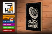 Holzschild Spruch Dart Glück ist ein enger Dreier 20x30cm