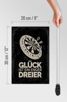 Holzschild Spruch Dart Glück ist ein enger Dreier 20x30cm