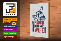 Holzschild Spruch Pinup Proud mechanic wife 20x30cm
