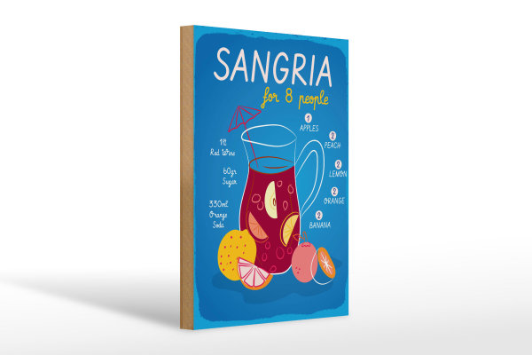 Holzschild Rezept Sangria Recipe for 8 people 20x30cm