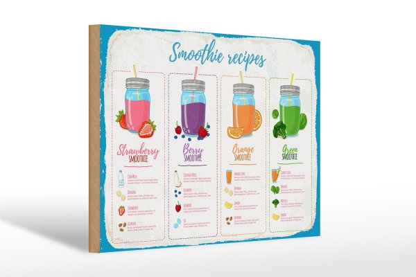 Holzschild Rezept Smoothie Recipe Berry Orange 30x20cm