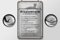 Blechschild Spruch 12x18cm 10 Katzenregeln ich bin der Boss
