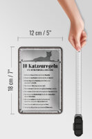 Blechschild Spruch 12x18cm 10 Katzenregeln ich bin der Boss