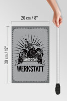 Holzschild Hinweis 20x30cm Motorrad Werkstatt graues Deko Schild