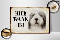 Holzschild Spruch 30x20cm holländisch Hier Waak ik Bobtail Hund