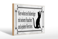 Holzschild Spruch 30x20cm Katze hier wohnt ein Stubentiger