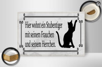Holzschild Spruch 30x20cm Katze hier wohnt ein Stubentiger