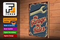 Holzschild Hinweis 30x40cm My garage my rules
