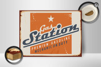 Holzschild Retro 40x30cm Gas Station Premum Tankstelle