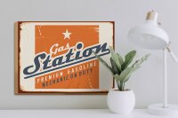 Holzschild Retro 40x30cm Gas Station Premum Tankstelle