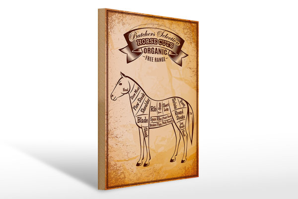 Holzschild Pferd 30x40cm Horse cuts Organic Metzgerei