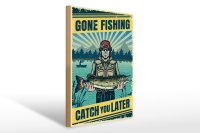 Holzschild Retro 30x40cm Gone Fishing Angeln