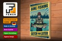 Holzschild Retro 30x40cm Gone Fishing Angeln