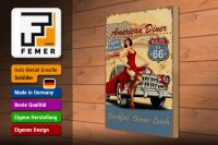 Holzschild Retro 30x40cm Pinup American Diner Breakfast