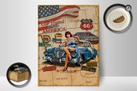 Holzschild Retro 30x40cm Pinup Car Travel trough America