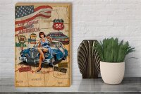 Holzschild Retro 30x40cm Pinup Car Travel trough America