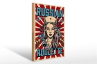Holzschild Pinup 30x40cm russian roulette