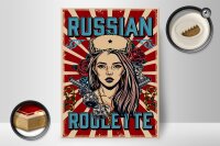 Holzschild Pinup 30x40cm russian roulette