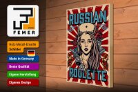 Holzschild Pinup 30x40cm russian roulette