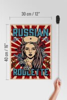 Holzschild Pinup 30x40cm russian roulette