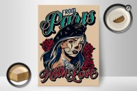 Holzschild Pinup 30x40cm Tattoo from Paris with Love