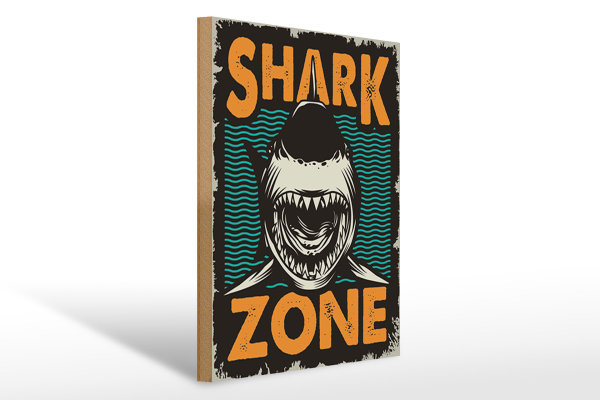 Holzschild Retro 30x40cm Shark Zone Hai See