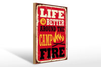Holzschild Retro 40x30cm life better camp fire Camping rot