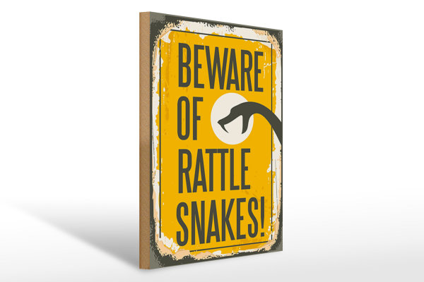 Holzschild Retro 30x40cm Schlange beware of rattle snakes