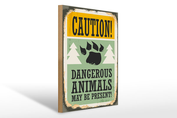 Holzschild Retro 30x40cm Caution dangerous animals