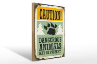 Holzschild Retro 30x40cm Caution dangerous animals