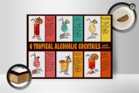 Holzschild Alkohol 40x30cm 6 tropical cocktails recipes