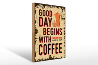 Holzschild Retro 30x40cm Kaffee good day begins Coffee