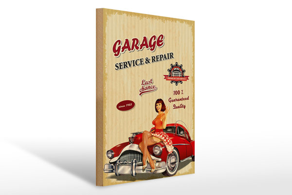 Holzschild Pinup Retro 30x40cm Garage Service Repair Auto