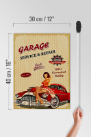 Holzschild Pinup Retro 30x40cm Garage Service Repair Auto